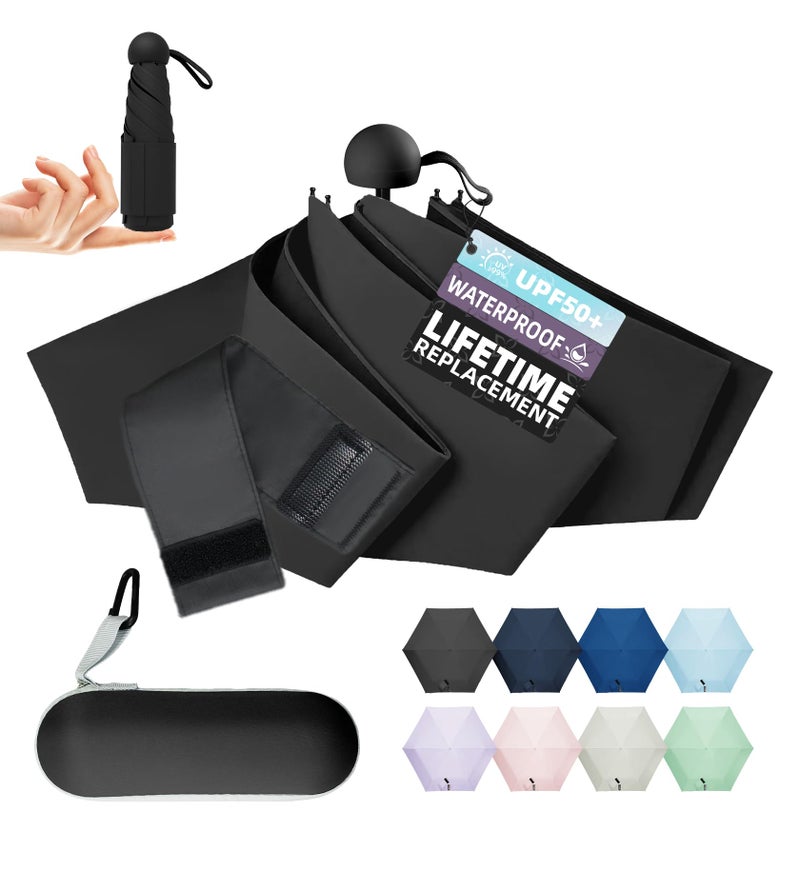 LILAC Travel Mini Umbrella with UPF 50+ Cooling UV Rain Protection, Compact Small & Lightweight Pocket-Sized Folding Umbrellas with Case for Purse & Backpack, Thoughtful Gift Women Men & Kids - Image 1