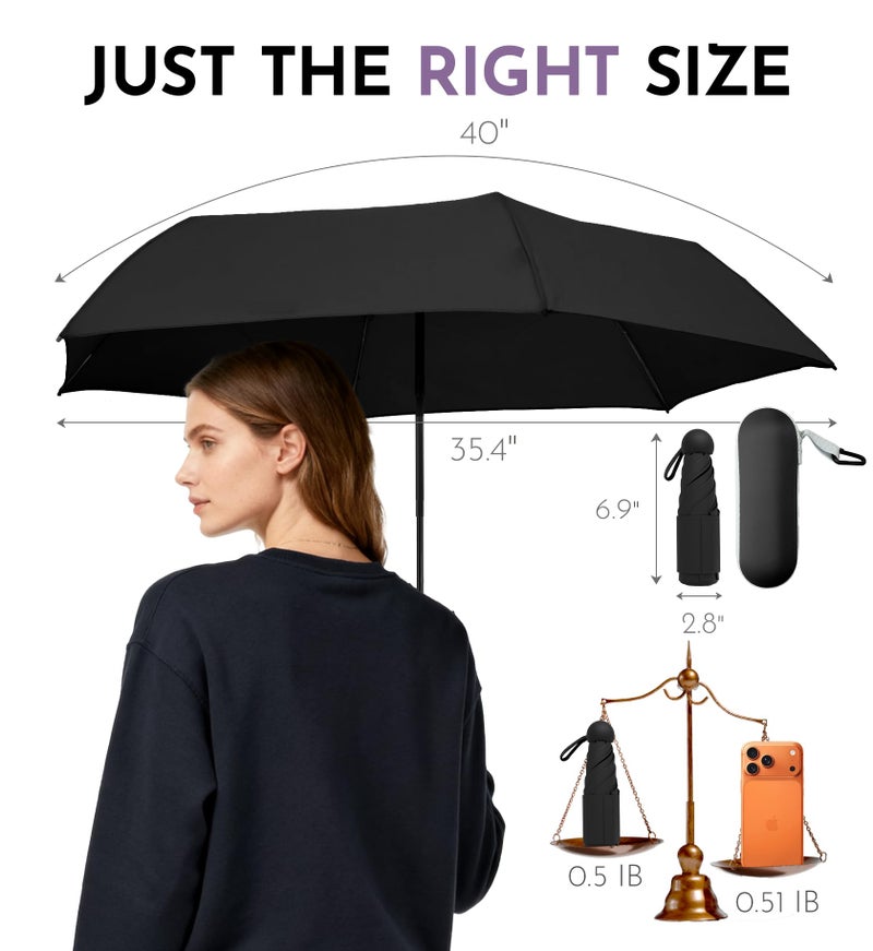 LILAC Travel Mini Umbrella with UPF 50+ Cooling UV Rain Protection, Compact Small & Lightweight Pocket-Sized Folding Umbrellas with Case for Purse & Backpack, Thoughtful Gift Women Men & Kids - Image 5