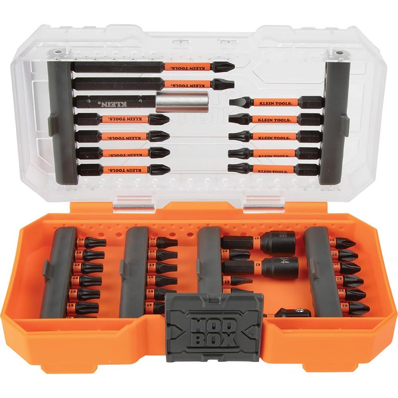Klein Tools 33801 Impact Driver Bit Set with Magnetic Nut Drivers ProFlex S2 Steel Phillips Slotted Square TORX Bits with Case MODBox Compatible 40Piece