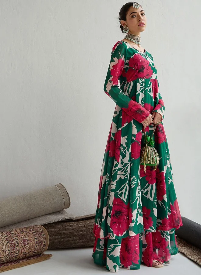 SASSAFRAS Floral Printed Anarkali Kurta for Women