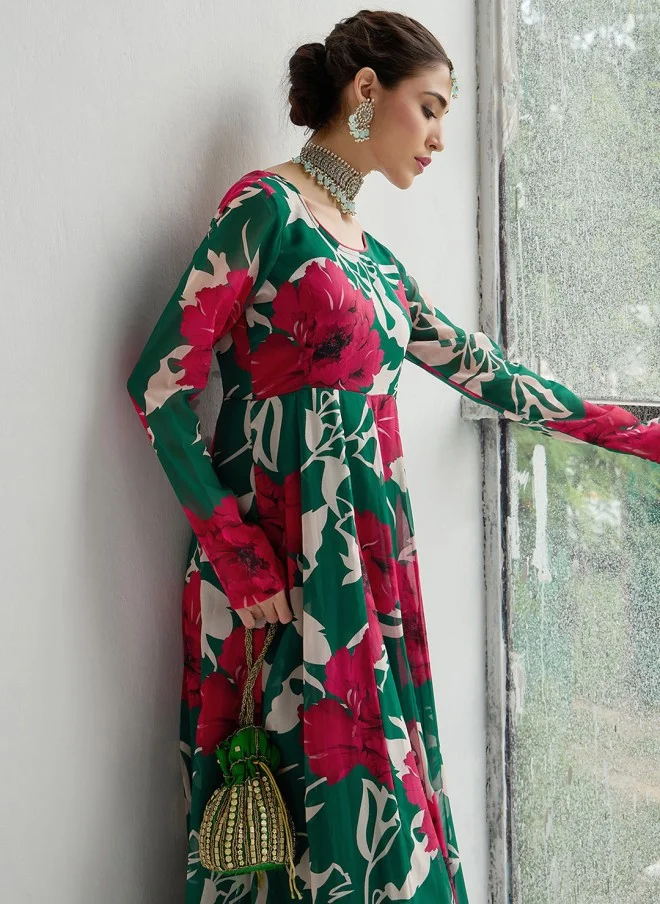 SASSAFRAS Floral Printed Anarkali Kurta for Women