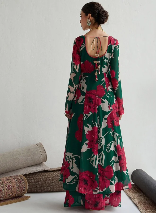SASSAFRAS Floral Printed Anarkali Kurta for Women