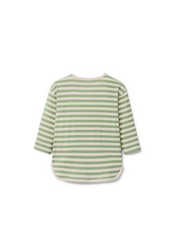 Tchibo Kids Girl Crew Neck Long Sleeves Stripped T-Shirt, Sage Green/White  - Image 3