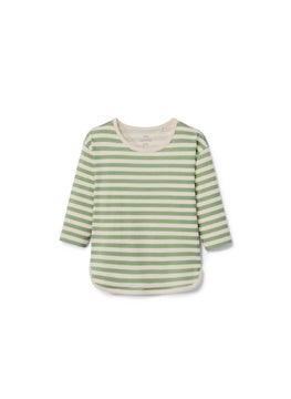 Tchibo Kids Girl Crew Neck Long Sleeves Stripped T-Shirt, Sage Green/White  - Image 2