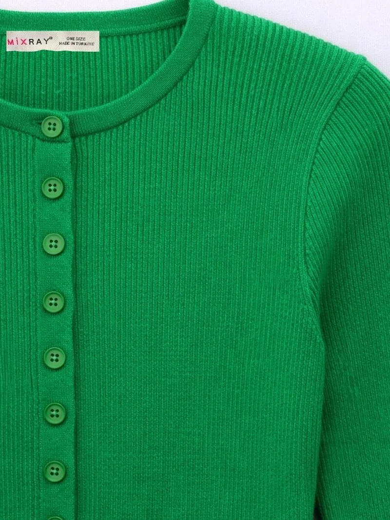 MixRay Mixray Buttoned Slim Fit Ribbed Knit Cardigan