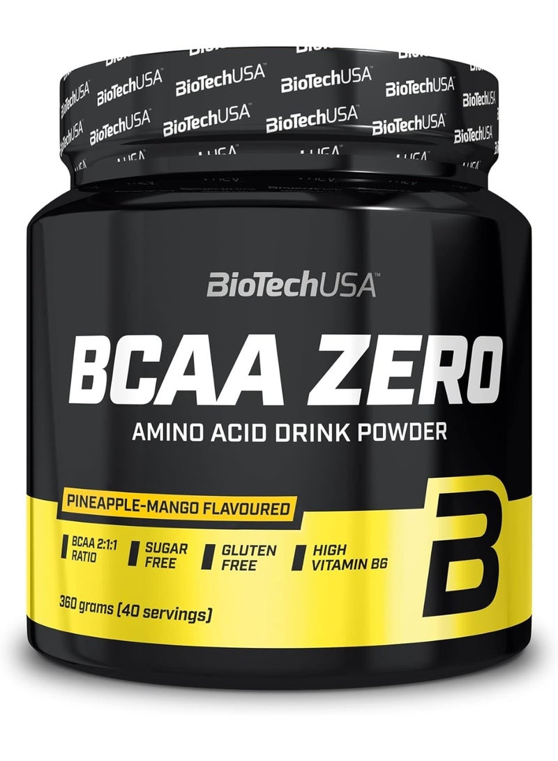BioTechUSA BCAA Zero Mango Pineapple 360g, Vegan Amino Acid Drink Powder with 6g BCAA 2:1:1, L-Glutamine and Vitamin B6, Sugar Free, Lactose Free and Gluten Free - Image 1