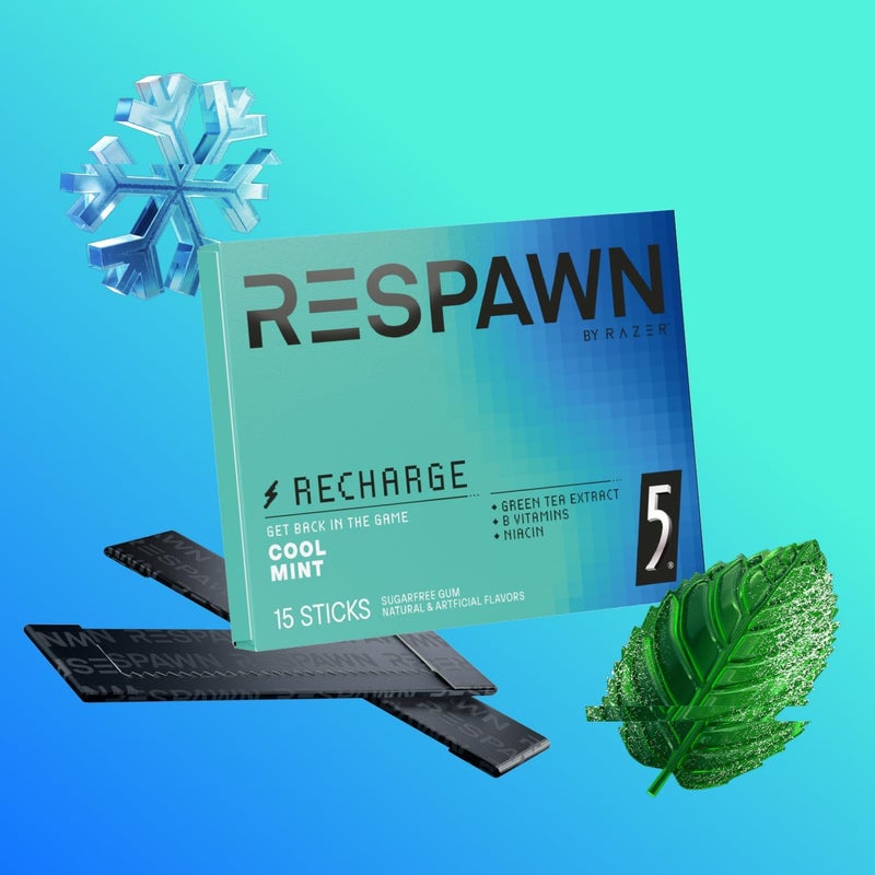 RESPAWN by Razer Recharge Chewing Gum Sugar-Free, Cool Mint Flavor, 10 Pack Bulk Box - Image 4