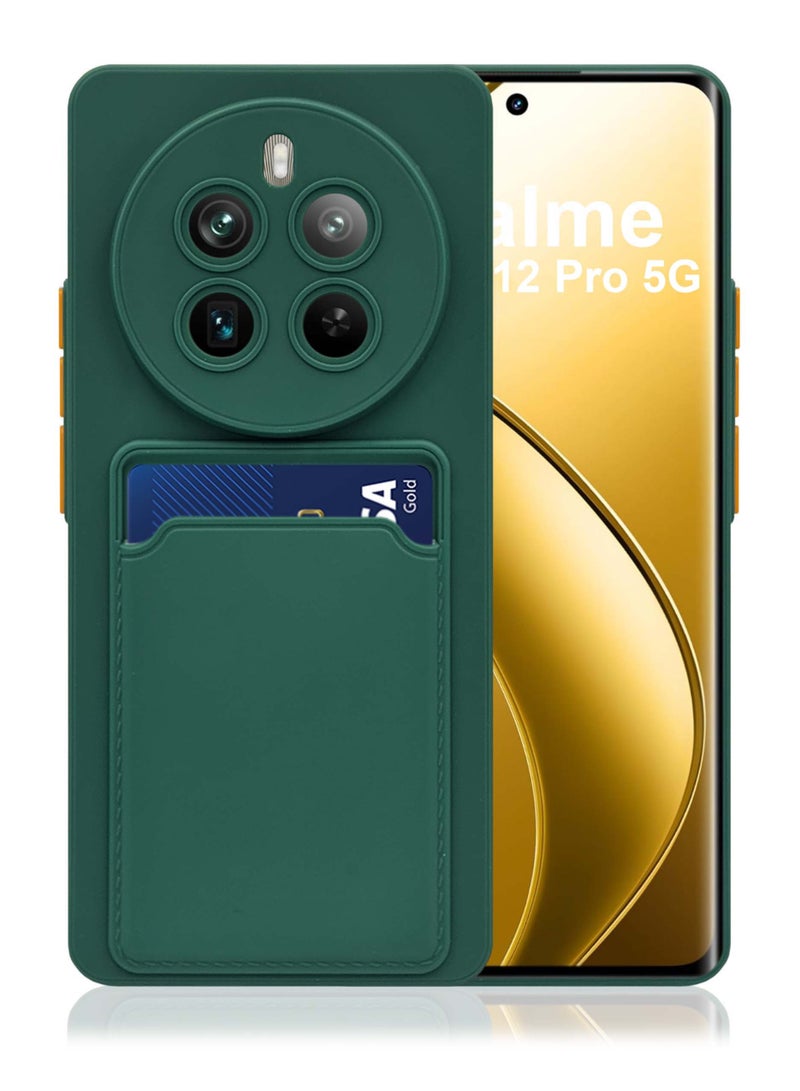 جراب حماية كامل الجسم من السيليكون لهاتف Realme 12 Pro 5G مع حامل فتحة للبطاقات - أخضر