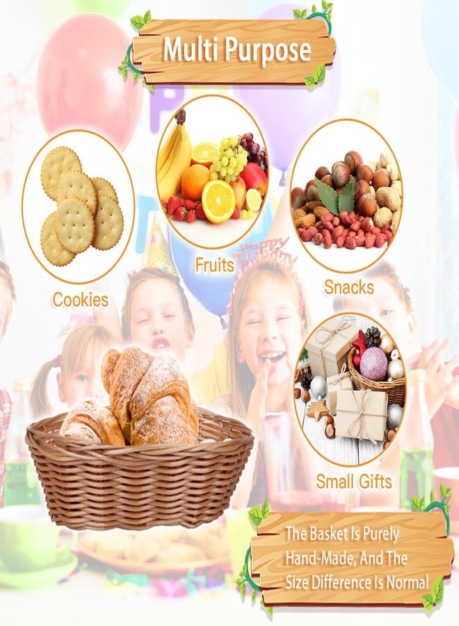 Yimerlen 12 Pcs Oval Small Plastic Bread Basket, Wicker Basket for Serving 2.36x9x6.4 Inch Woven Food Storage Basket, Fruit Basket, Gift Basket (Comes with Food Blotting Sheets) Brown - Image 4