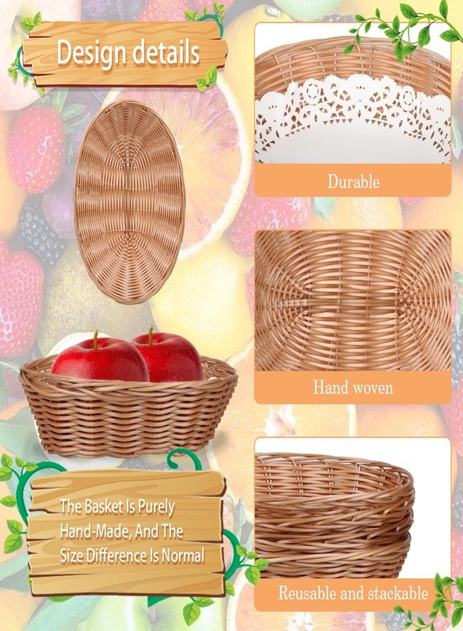 Yimerlen 12 Pcs Oval Small Plastic Bread Basket, Wicker Basket for Serving 2.36x9x6.4 Inch Woven Food Storage Basket, Fruit Basket, Gift Basket (Comes with Food Blotting Sheets) Brown - Image 3