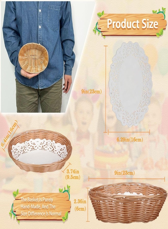 Yimerlen 12 Pcs Oval Small Plastic Bread Basket, Wicker Basket for Serving 2.36x9x6.4 Inch Woven Food Storage Basket, Fruit Basket, Gift Basket (Comes with Food Blotting Sheets) Brown - Image 2