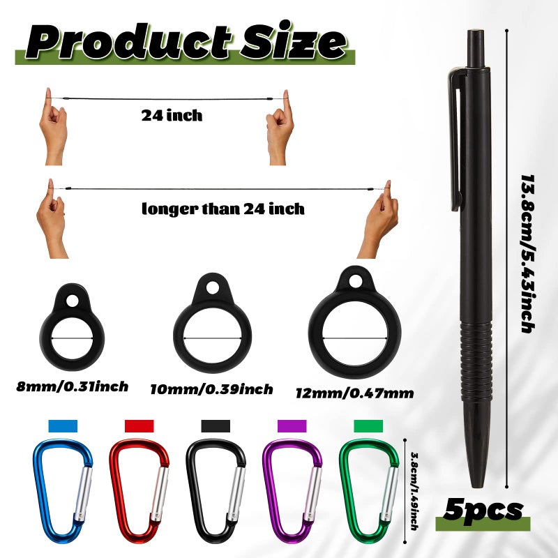 Lewtemi 5 Sets 24 Inch Pen Leash Tether for Clipboard Lanyard Holder Anti-Lost Pen Holder with Silicone Ring, Stylus Tether for Tablet Pens for Office Warehouse Supplies(Black, Classic Style) - Image 2