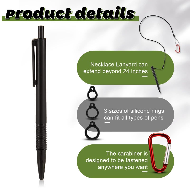 Lewtemi 5 Sets 24 Inch Pen Leash Tether for Clipboard Lanyard Holder Anti-Lost Pen Holder with Silicone Ring, Stylus Tether for Tablet Pens for Office Warehouse Supplies(Black, Classic Style) - Image 4