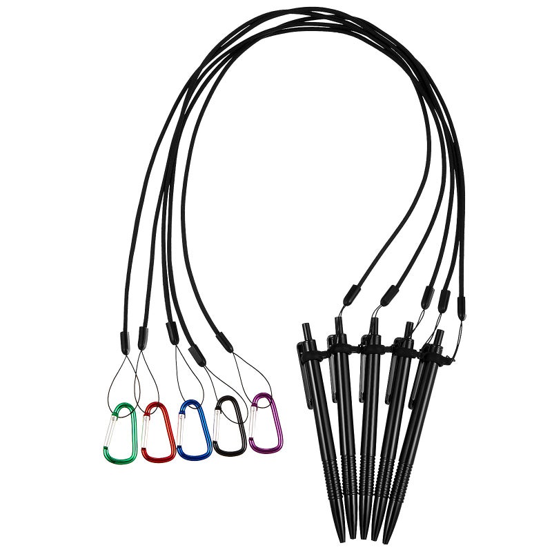 Lewtemi 5 Sets 24 Inch Pen Leash Tether for Clipboard Lanyard Holder Anti-Lost Pen Holder with Silicone Ring, Stylus Tether for Tablet Pens for Office Warehouse Supplies(Black, Classic Style) - Image 1