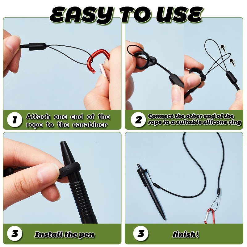 Lewtemi 5 Sets 24 Inch Pen Leash Tether for Clipboard Lanyard Holder Anti-Lost Pen Holder with Silicone Ring, Stylus Tether for Tablet Pens for Office Warehouse Supplies(Black, Classic Style) - Image 5