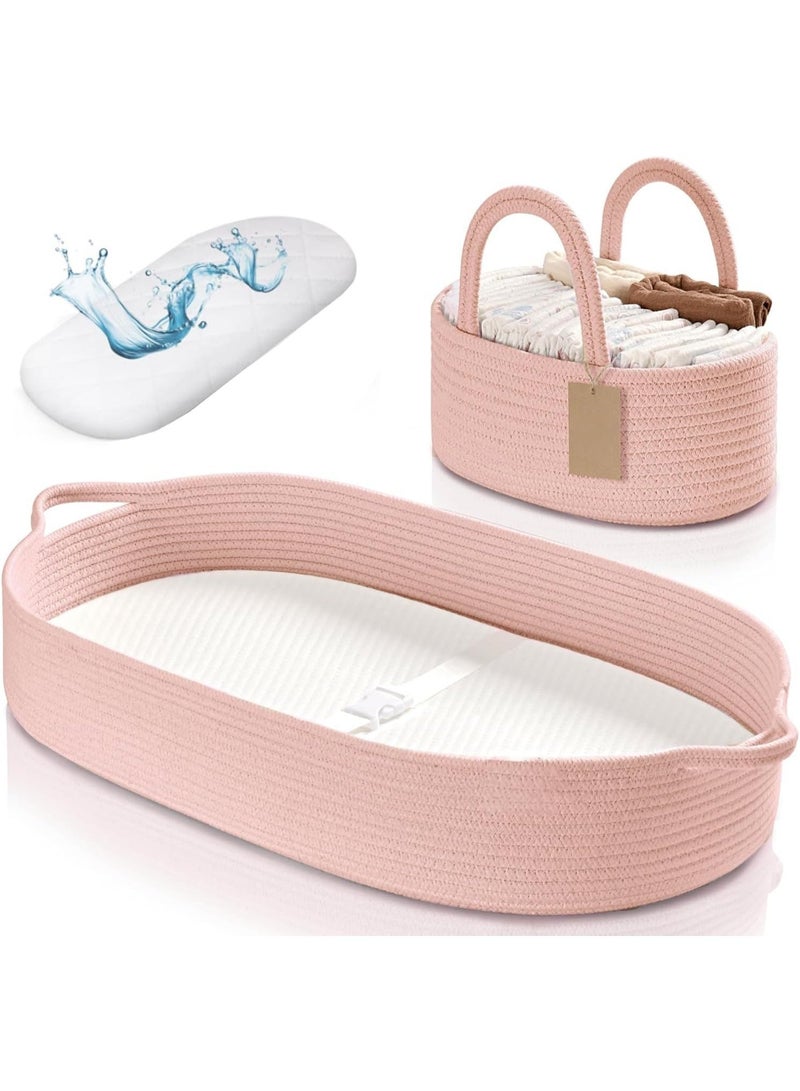 YOUWE7 Baby Changing Basket for Baby Dresser, Moses Baskets for Newborn, Baby Moses Basket Changing Basket for Dresser, Changing Pad Table, Diaper Caddy (Pink) - Image 1