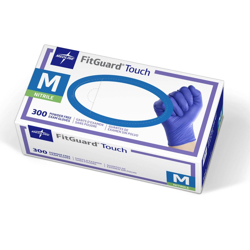 Medline FitGuard Touch Nitrile Exam Gloves, 300 Count, Medium, Powder Free, Disposable, Not Made with Natural Rubber Latex, Excellent Sense of Touch for Medical Tasks, Durable for Household Chores - Image 1