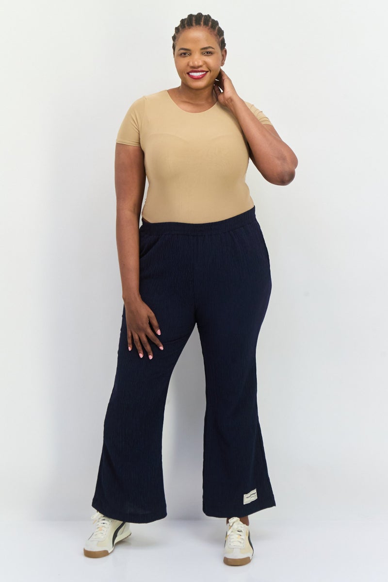 The Giving Movement Women Regular Fit Wide Leg Textured Flare Pants, Navy - Image 2