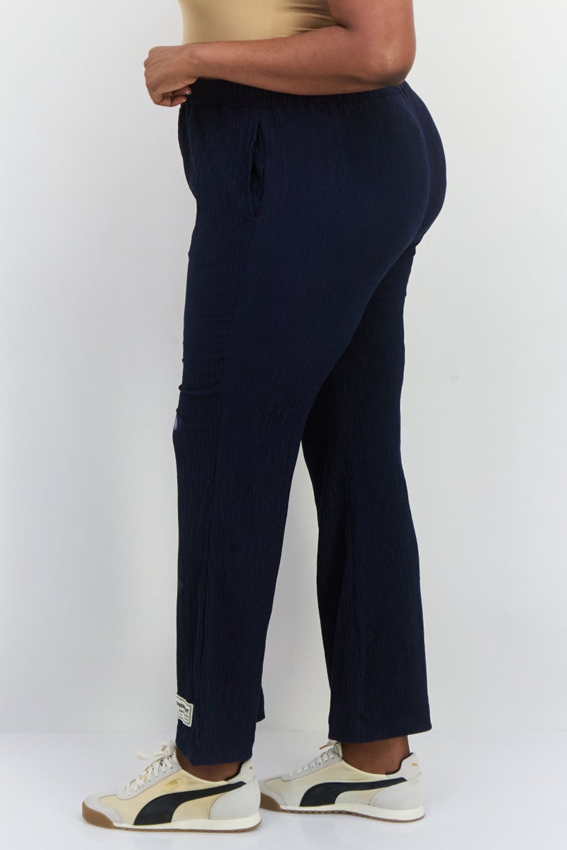 The Giving Movement Women Regular Fit Wide Leg Textured Flare Pants, Navy - Image 3