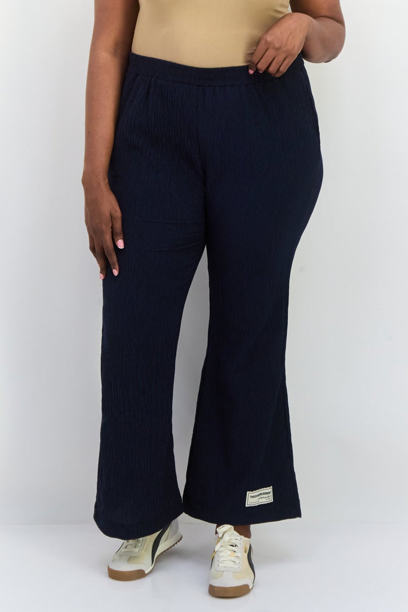 The Giving Movement Women Regular Fit Wide Leg Textured Flare Pants, Navy - Image 1