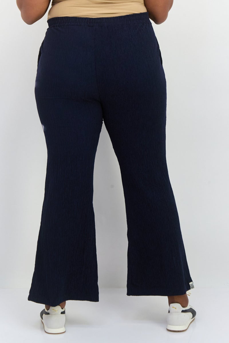 The Giving Movement Women Regular Fit Wide Leg Textured Flare Pants, Navy - Image 4