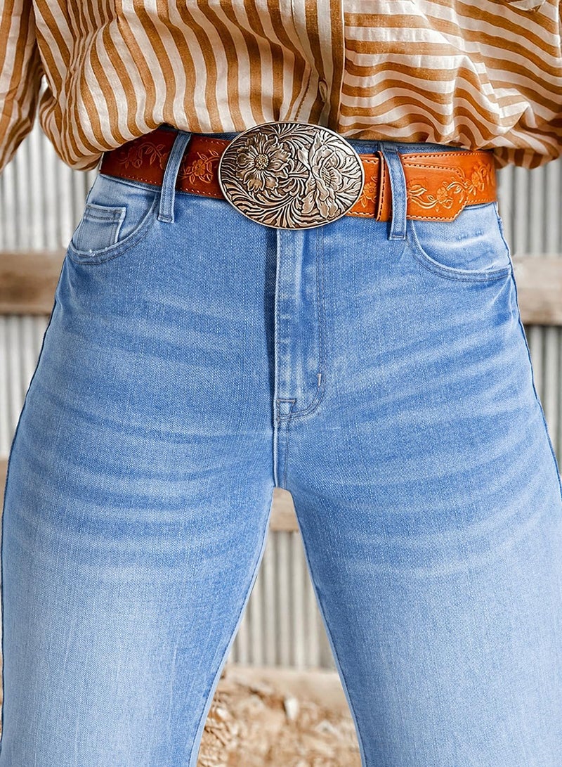 Astylish Womens Pull On Jeans High Waisted Flared Wide Leg Baggy Jean for Women Stretch Ankle Denim Pants Size 6 Ashleigh Blue - Image 4