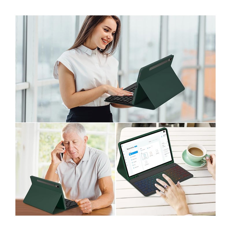 Tablet Case Bluetooth Keyboard and Mouse Kit for Samsung Galaxy Tab S7 S8S9 S9FE 11 Tablet Keyboard Stand Model with Pen Slot Colourful Backlit Bluetooth Keyboard + Mouse + Protective Case - Image 5