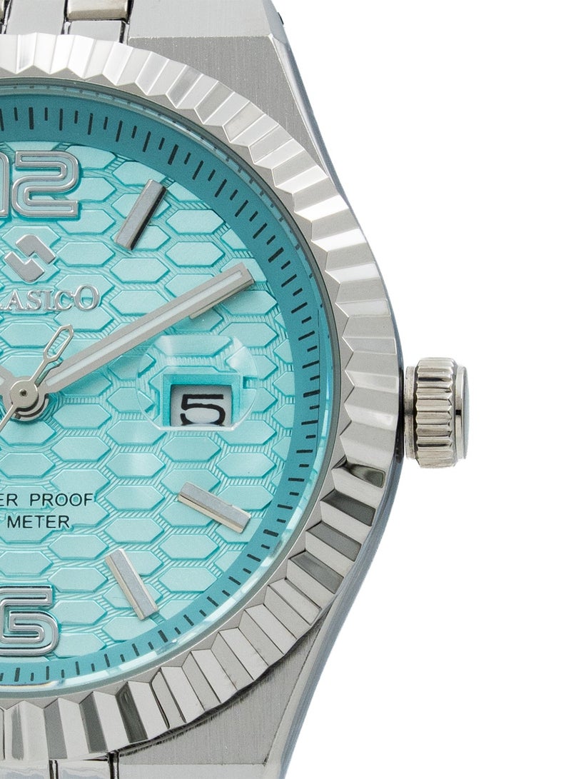 Clasico ساعة يد أنالوج من الفولاذ المقاوم للصدأ للرجال - قرص تيفاني الأزرق | مقاومة للماء حتى 10 أمتار | حزام معدني أنيق - Image 4