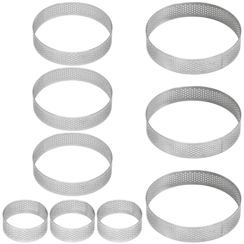 Stainless Steel Perforated Baking Molds 9 Pcs Set for Muffins Tarts Cookies - Image 2