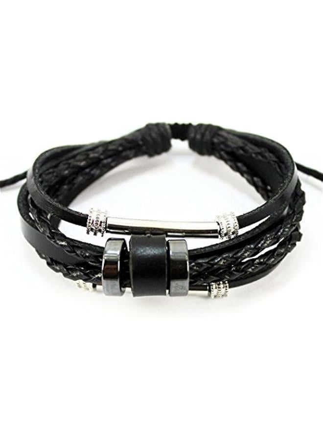 Arabest Handmade Multilayer Woven Braided Leather Bracelet Black Punk Wrap Bracelet Adjustable