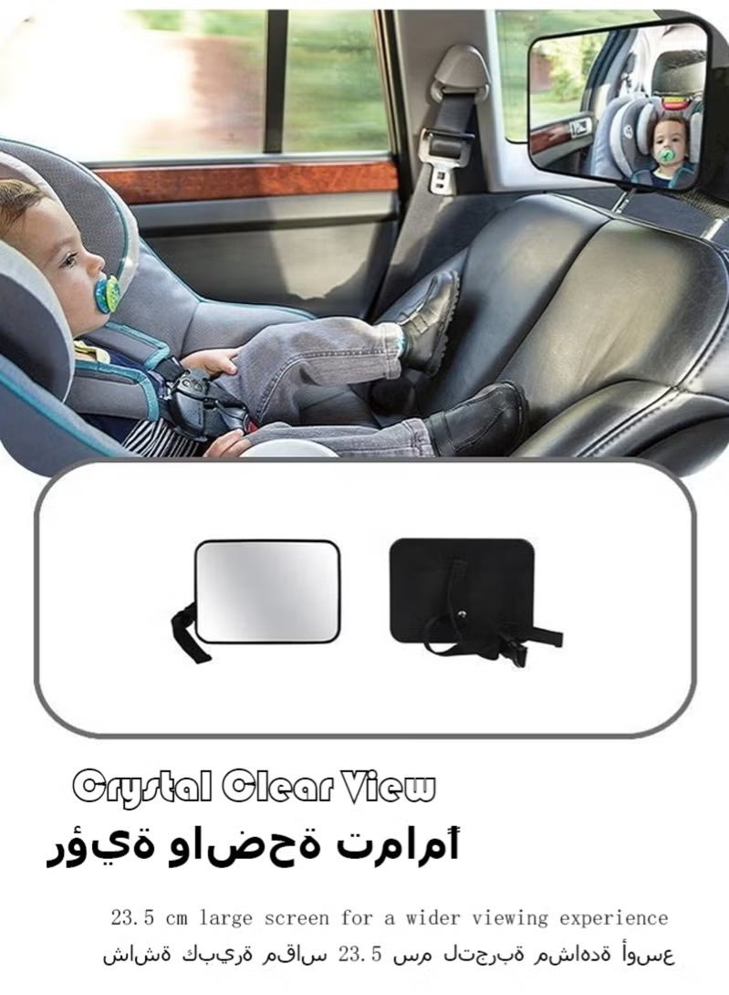 Car Backseat Safety Mirror, Baby Car Mirror for Back Seat Rear View, 100% Shatterproof, Premium Black Frame Car Rear View, 23.5cm*15cm，Black & Car Wash Cleaning Tools Kit， Car Detailing Set ，with Bag Collapsible Bucket Wash Mitt Sponge Towels Tire Brush Window Scraper Duster Complete Interior Car Care Kit Bundle - Image 5