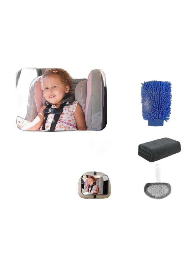 Car Backseat Safety Mirror, Baby Car Mirror for Back Seat Rear View, 100% Shatterproof, Premium Black Frame Car Rear View, 23.5cm*15cm，Black & Car Wash Cleaning Tools Kit， Car Detailing Set ，with Bag Collapsible Bucket Wash Mitt Sponge Towels Tire Brush Window Scraper Duster Complete Interior Car Care Kit Bundle - Image 1