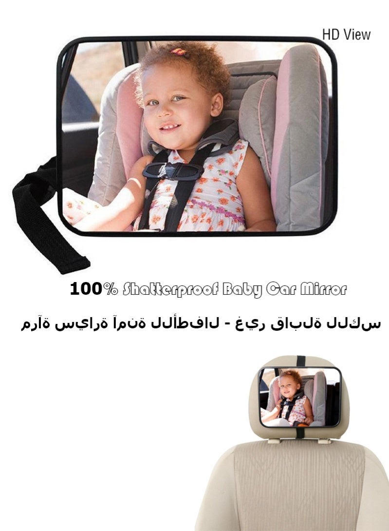 Car Backseat Safety Mirror, Baby Car Mirror for Back Seat Rear View, 100% Shatterproof, Premium Black Frame Car Rear View, 23.5cm*15cm，Black & Car Wash Cleaning Tools Kit， Car Detailing Set ，with Bag Collapsible Bucket Wash Mitt Sponge Towels Tire Brush Window Scraper Duster Complete Interior Car Care Kit Bundle - Image 2