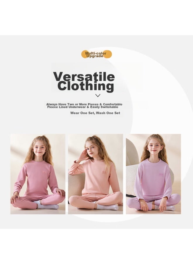 Yuzhaolin Children's Thermal Underwear Set, Girls' Silk And Wool Autumn Clothes And Pants, Girls' Baby Pajamas, Base Layer For Older Children - Image 2