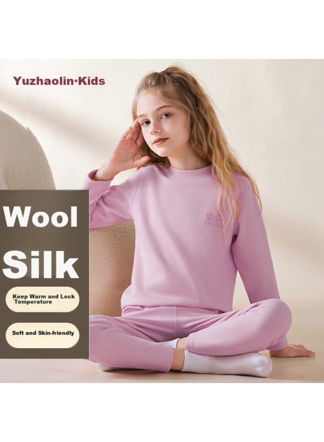 Yuzhaolin Children's Thermal Underwear Set, Girls' Silk And Wool Autumn Clothes And Pants, Girls' Baby Pajamas, Base Layer For Older Children - Image 1