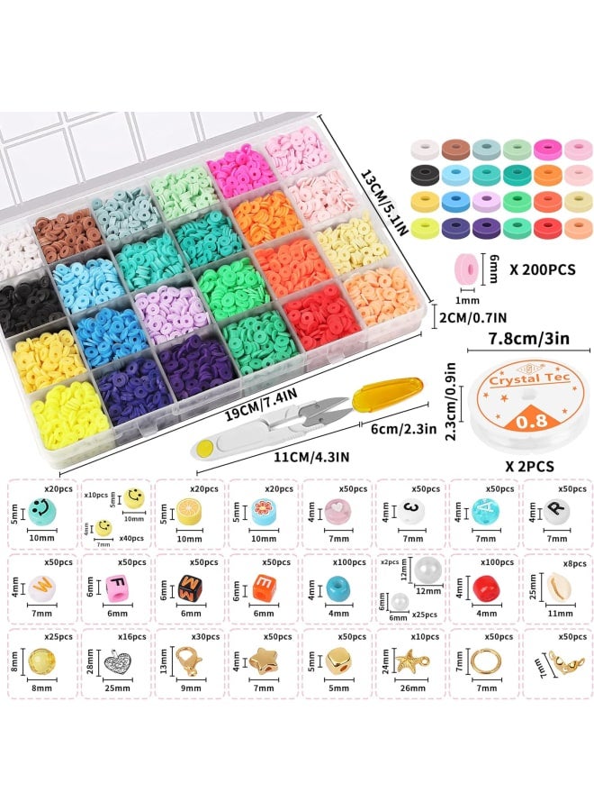 5720 Pcs Clay Flat Beads 6mm 24 Colors heishi Round Polymer Clay Spacer Beads with 680 Pcs Mixed Fruit Beads，Color Smiley Face , Pendants, Jump Rings for DIY Jewelry Making Bracelets Necklace Kits - Image 2