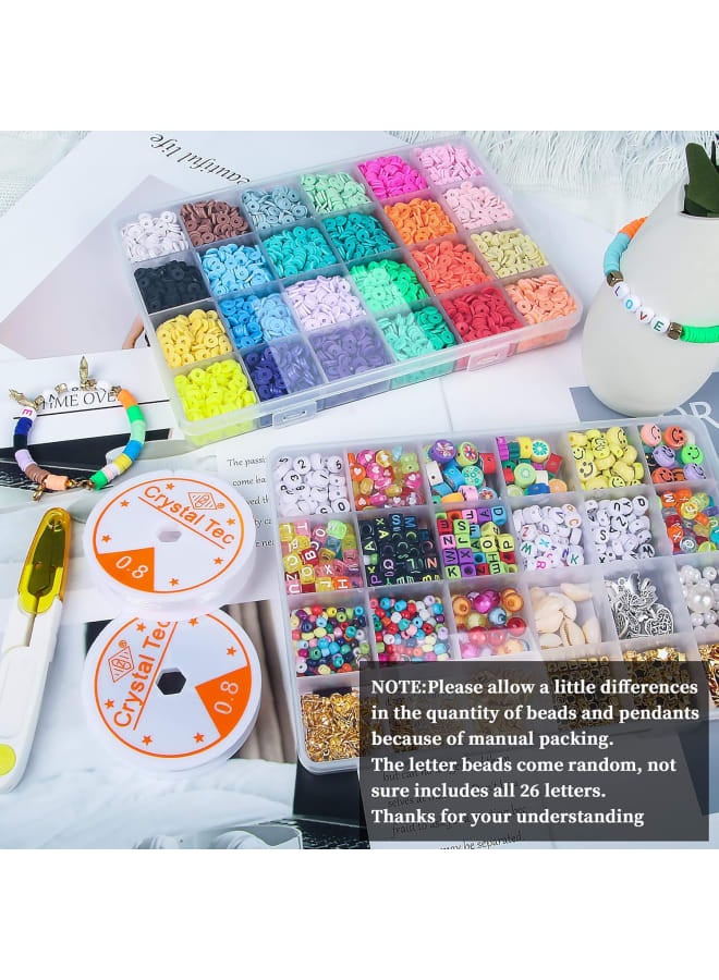 5720 Pcs Clay Flat Beads 6mm 24 Colors heishi Round Polymer Clay Spacer Beads with 680 Pcs Mixed Fruit Beads，Color Smiley Face , Pendants, Jump Rings for DIY Jewelry Making Bracelets Necklace Kits - Image 3
