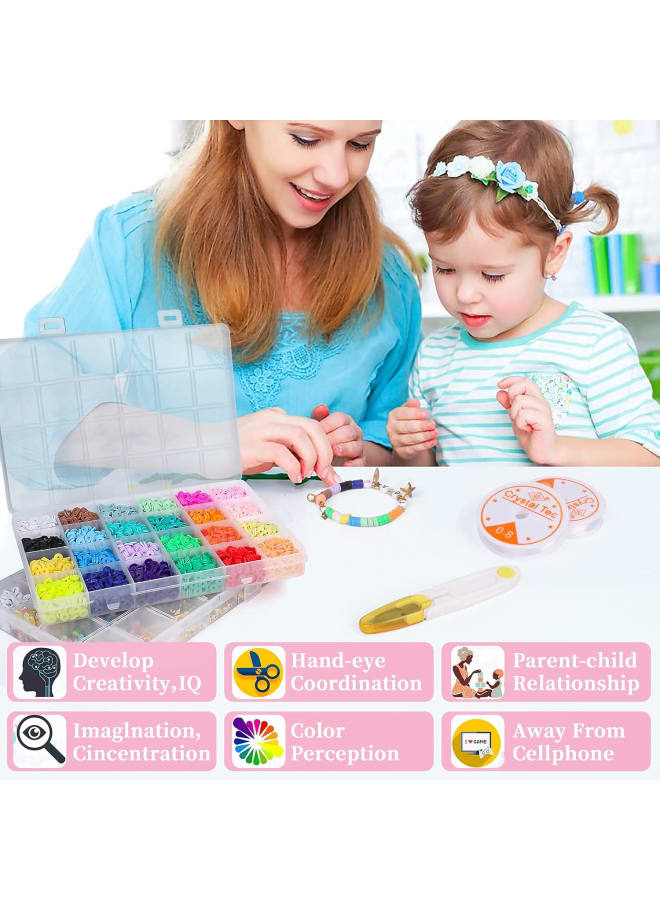 5720 Pcs Clay Flat Beads 6mm 24 Colors heishi Round Polymer Clay Spacer Beads with 680 Pcs Mixed Fruit Beads，Color Smiley Face , Pendants, Jump Rings for DIY Jewelry Making Bracelets Necklace Kits - Image 5