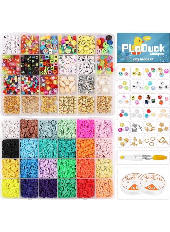 5720 Pcs Clay Flat Beads 6mm 24 Colors heishi Round Polymer Clay Spacer Beads with 680 Pcs Mixed Fruit Beads，Color Smiley Face , Pendants, Jump Rings for DIY Jewelry Making Bracelets Necklace Kits - Image 1