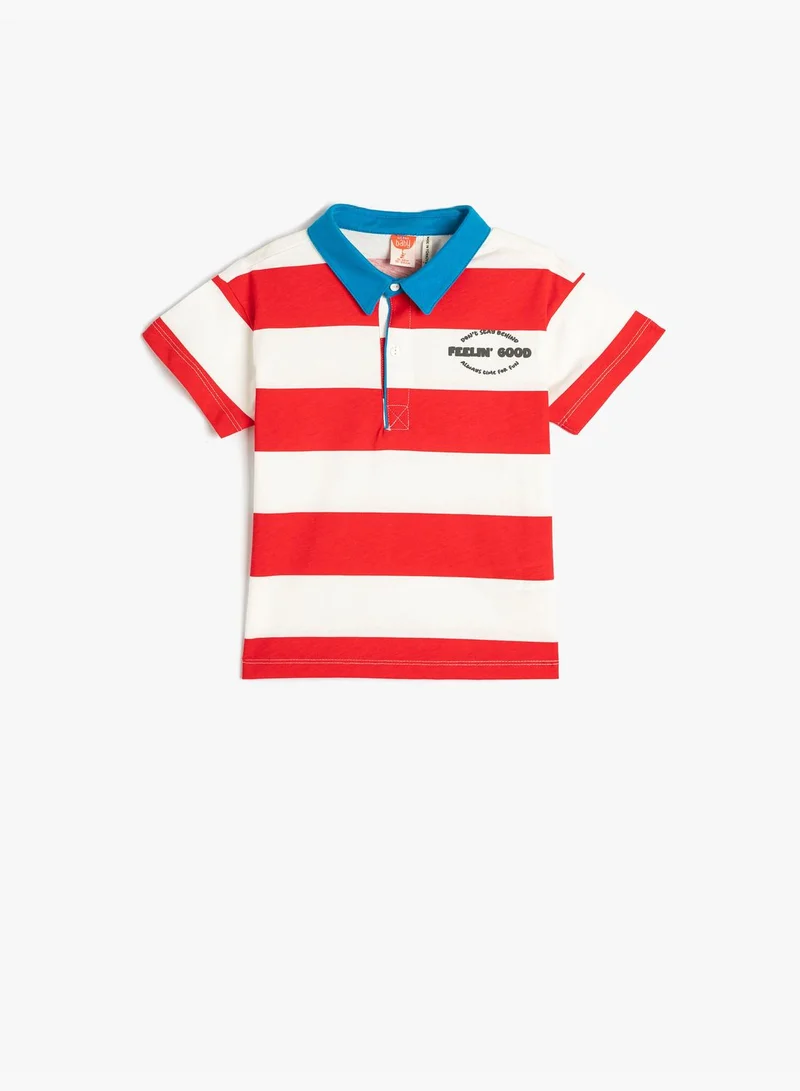 KOTON Striped T-Shirt Polo Neck Short Sleeve Cotton