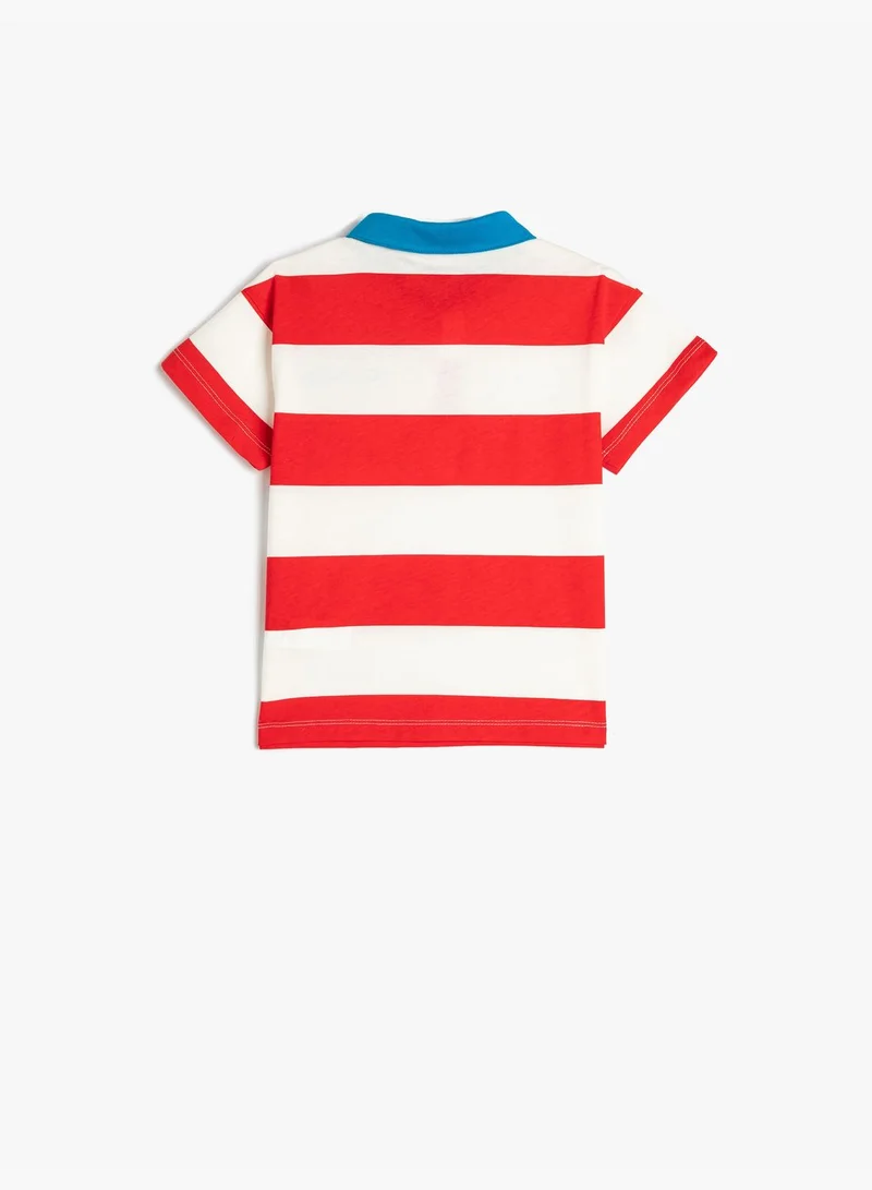 KOTON Striped T-Shirt Polo Neck Short Sleeve Cotton