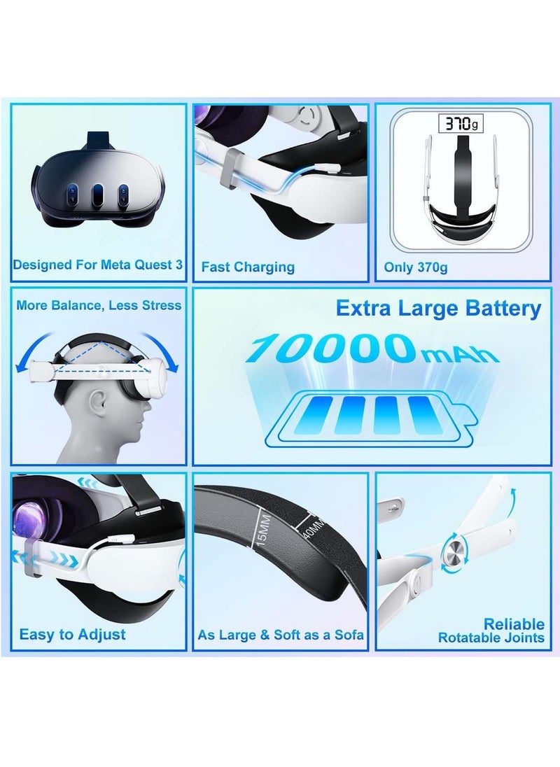 RATSAW - Head Strap with Battery for Meta Quest 3 10000mAh Battery with RGB Light Extend 2-4Hours Playtime Adjustable Elite Strap Bettery for VR Oculus Quest3 - Image 1
