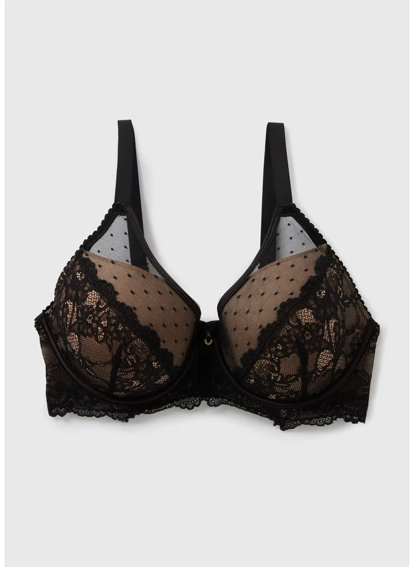 Matalan Black DD+ Spot Mesh Bra
