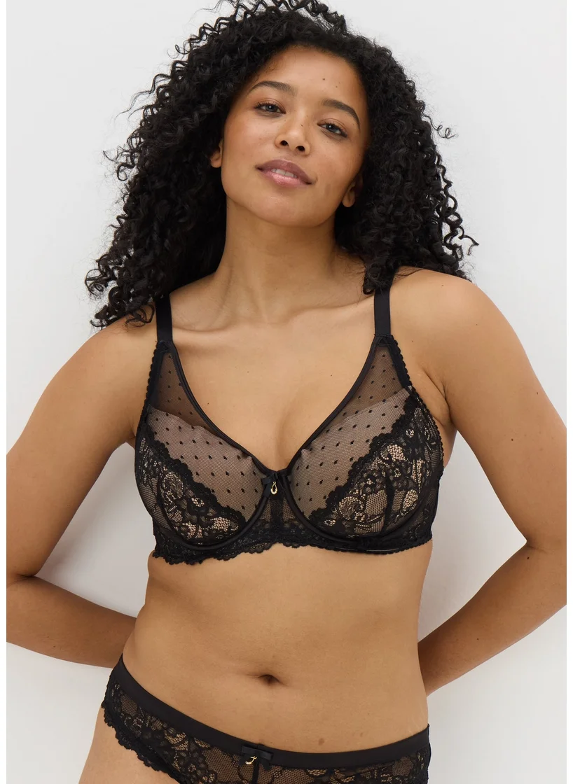 Matalan Black DD+ Spot Mesh Bra