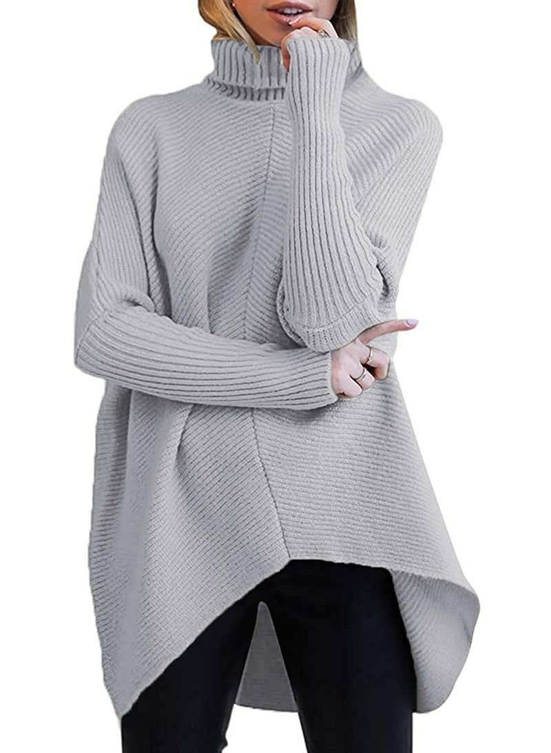 NIBEMINENT Women Knit Sweaters Full Sleeve Turtleneck Irregular Pullover Jumpers Casual Solid Sweater Splice Elegant Lady Autumn Winter - Image 1