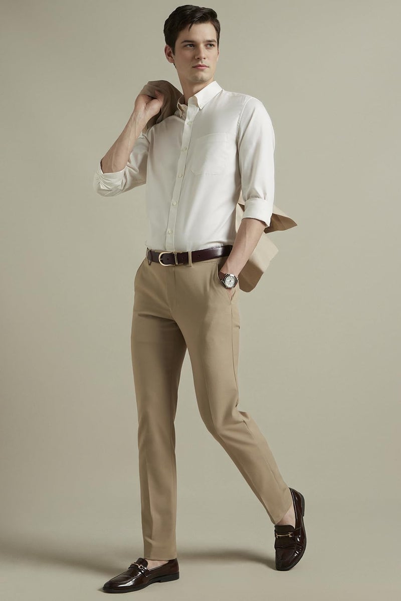 Louis Philippe Cotton Men's Classic Fit Shirt (LPSFMCLPC51490_Cream, 40 - Image 2