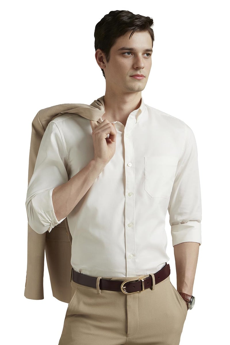 Louis Philippe Cotton Men's Classic Fit Shirt (LPSFMCLPC51490_Cream, 40 - Image 1
