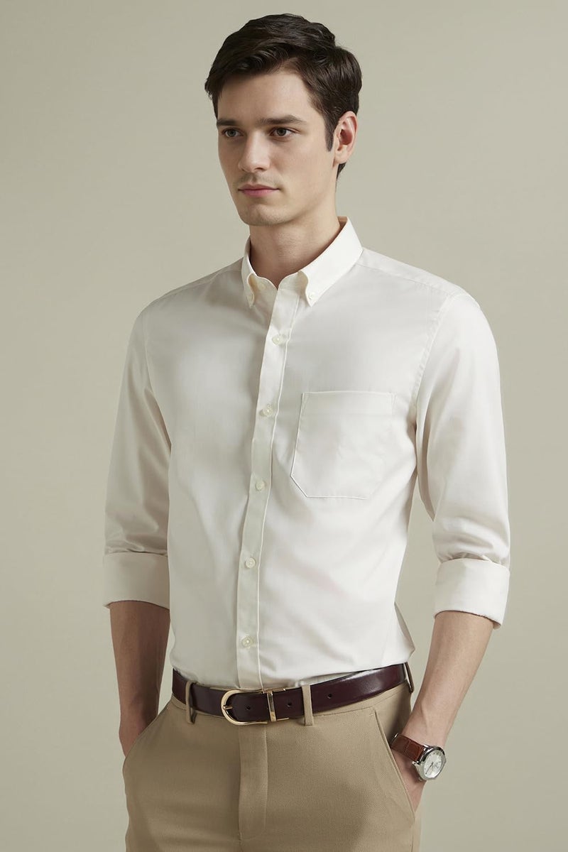 Louis Philippe Cotton Men's Classic Fit Shirt (LPSFMCLPC51490_Cream, 40 - Image 4