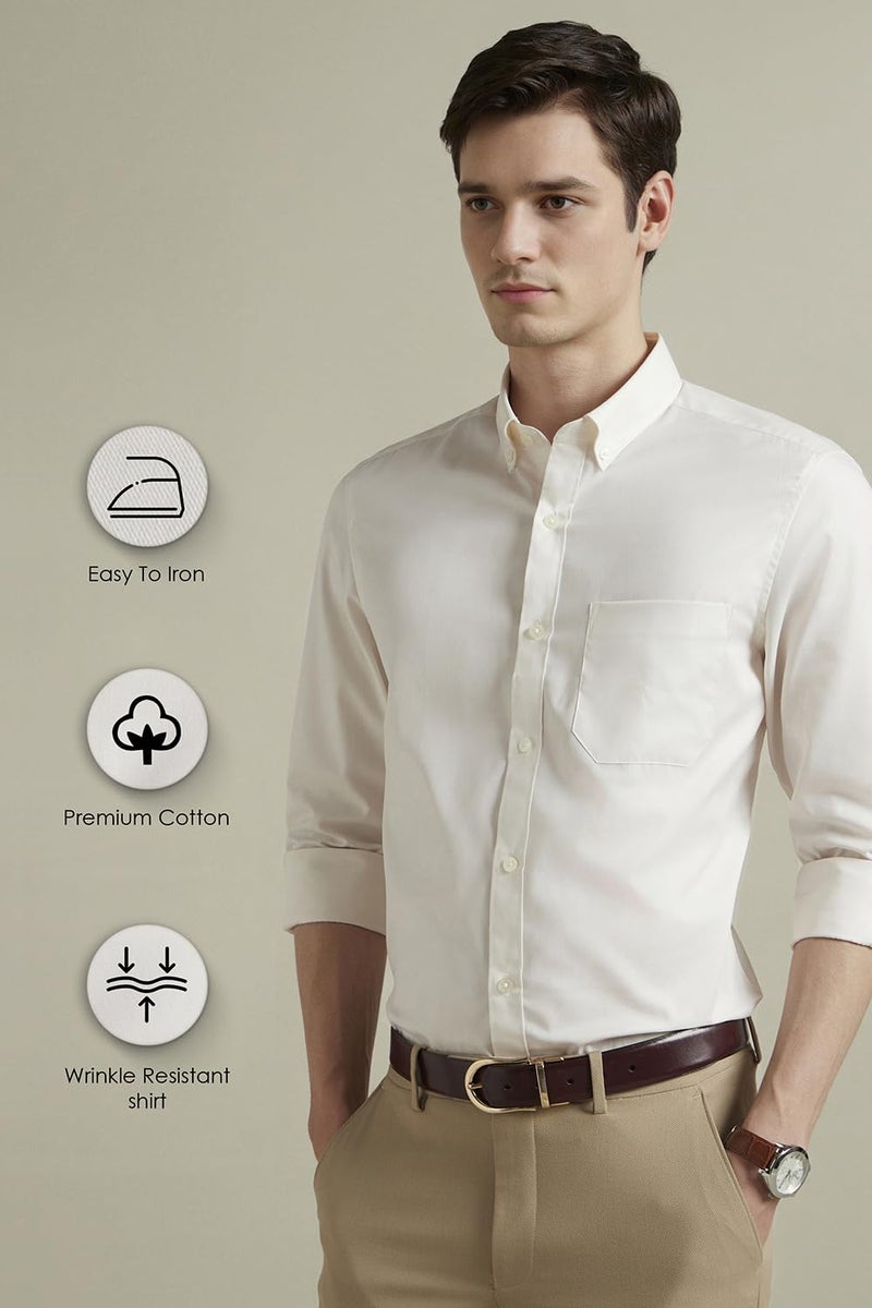 Louis Philippe Cotton Men's Classic Fit Shirt (LPSFMCLPC51490_Cream, 40 - Image 5