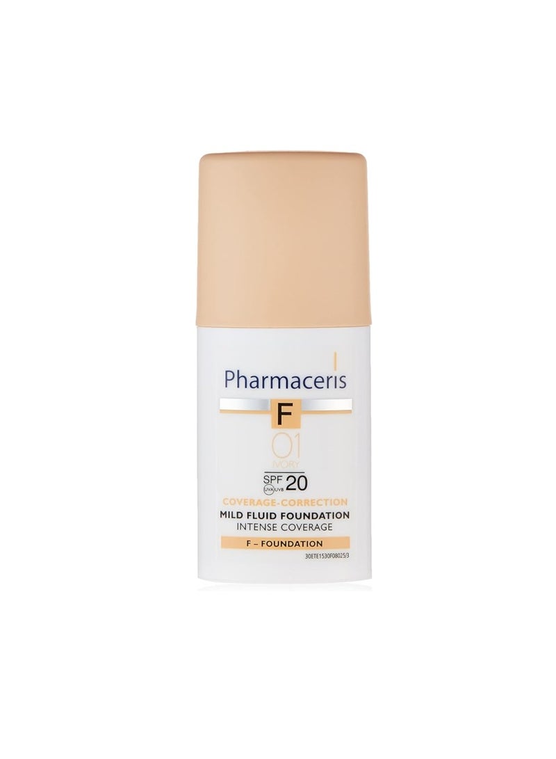 pharmaceries PHARMACERIS INENSE COVERAGE MILD FOUNDATION FLUID 01 IVORY SPF 20 30 ML - Image 1